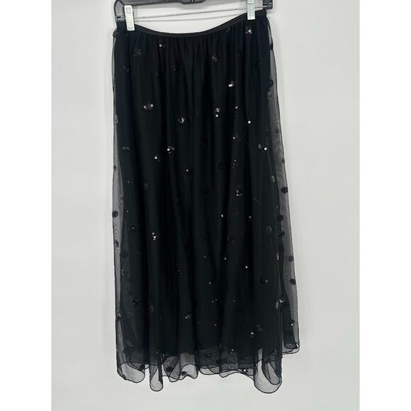 Intimately FP Free People Sequin Polka Dot Mesh Midi Skirt S Black Whimsigoth - Picture 6 of 8